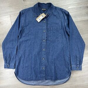 Eddie Bauer Denim Shirt Womens Small Blue Button Down Long Sleeve Cotton